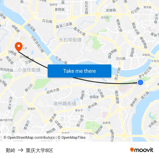 鹅岭 to 重庆大学B区 map