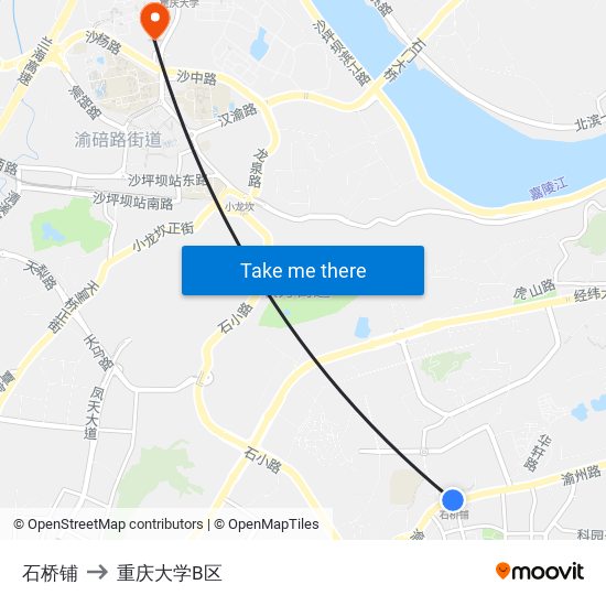 石桥铺 to 重庆大学B区 map