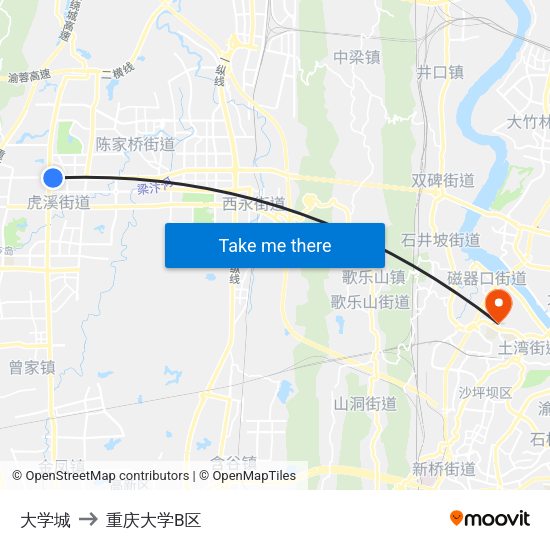 大学城 to 重庆大学B区 map