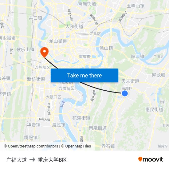 广福大道 to 重庆大学B区 map