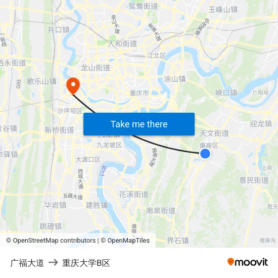 广福大道 to 重庆大学B区 map