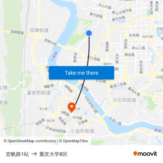 宏帆路1站 to 重庆大学B区 map