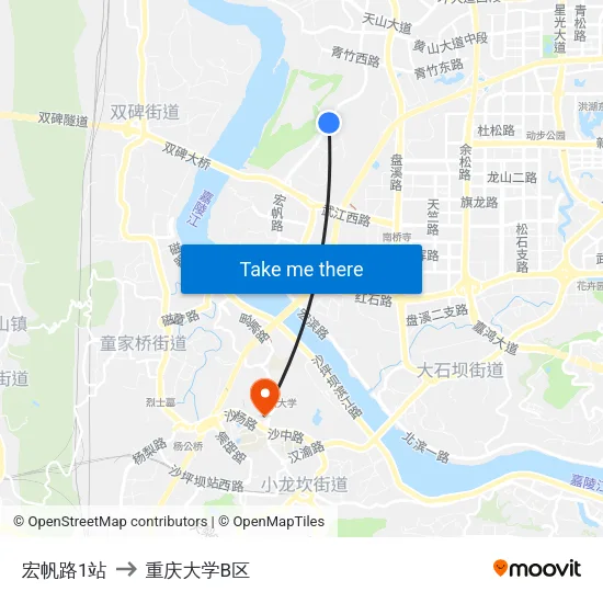 宏帆路1站 to 重庆大学B区 map