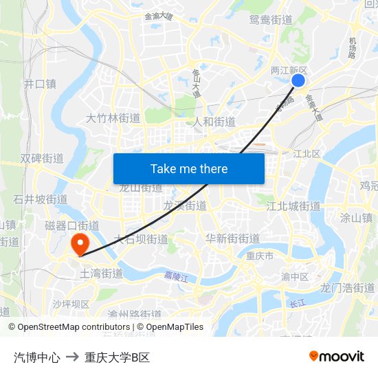 汽博中心 to 重庆大学B区 map