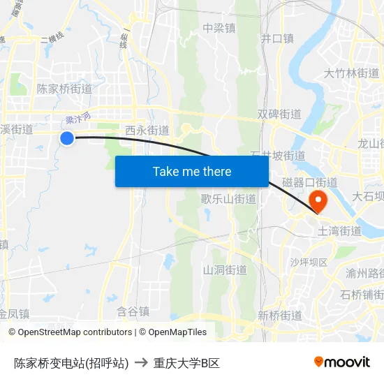 陈家桥变电站(招呼站) to 重庆大学B区 map