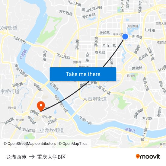 龙湖西苑 to 重庆大学B区 map