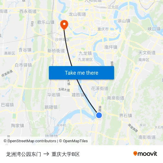 龙洲湾公园东门 to 重庆大学B区 map