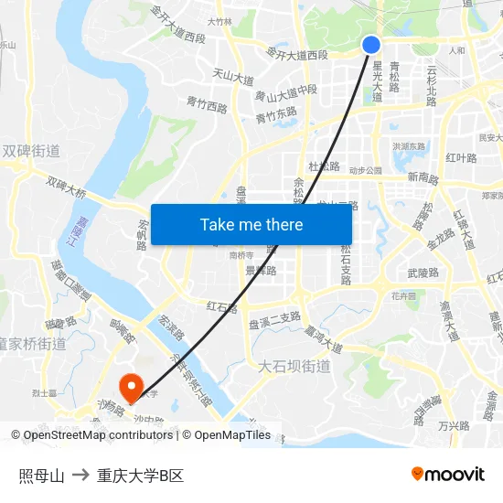 照母山 to 重庆大学B区 map