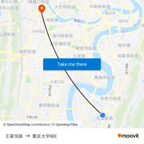 王家坝路 to 重庆大学B区 map
