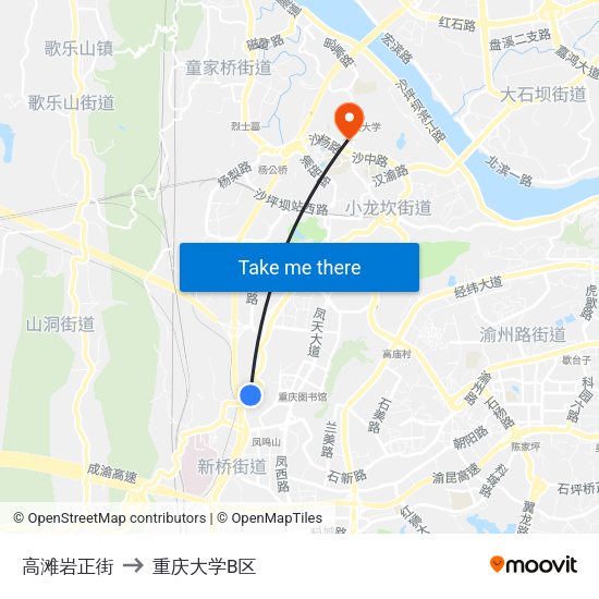高滩岩正街 to 重庆大学B区 map