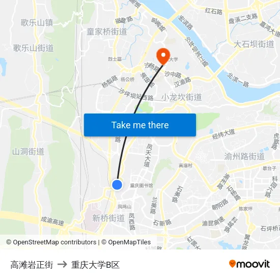 高滩岩正街 to 重庆大学B区 map