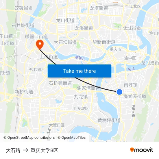 大石路 to 重庆大学B区 map