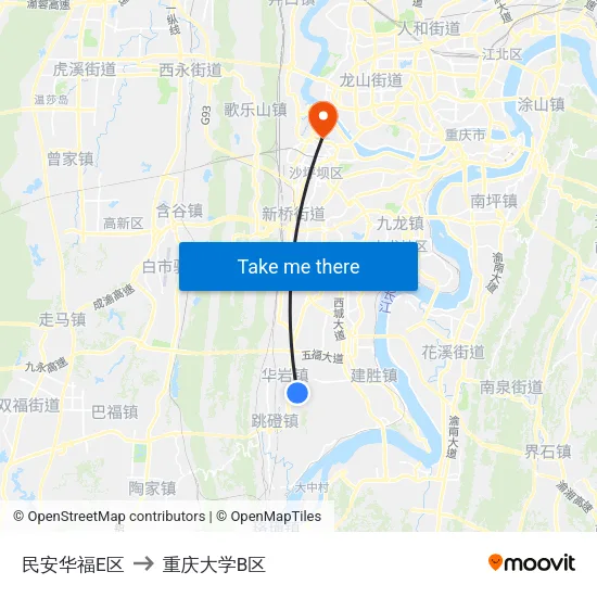 民安华福E区 to 重庆大学B区 map