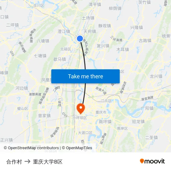 合作村 to 重庆大学B区 map