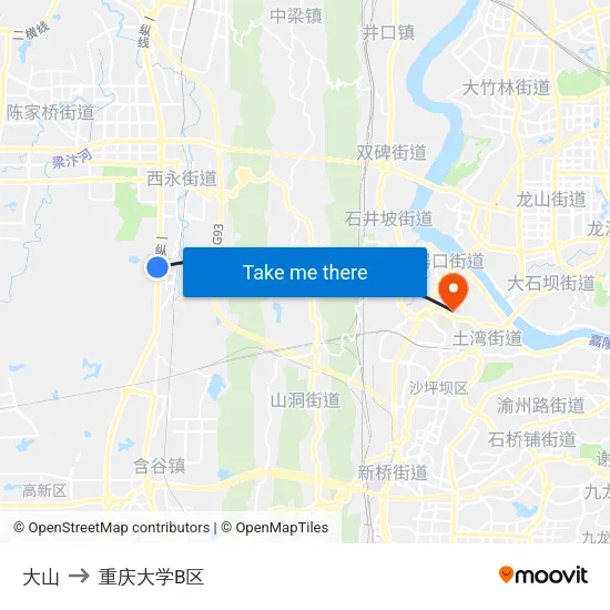 大山 to 重庆大学B区 map