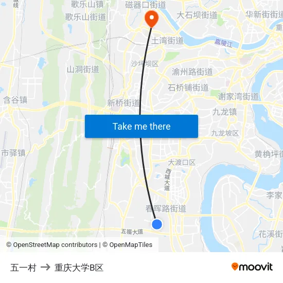 五一村 to 重庆大学B区 map