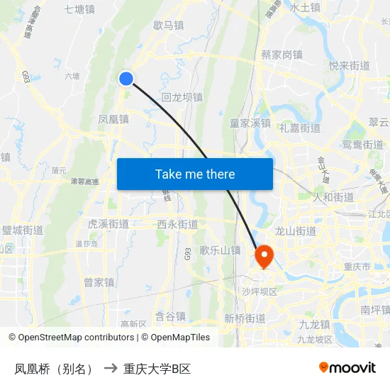凤凰桥（别名） to 重庆大学B区 map