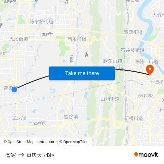 曾家 to 重庆大学B区 map