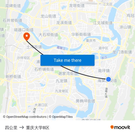 四公里 to 重庆大学B区 map