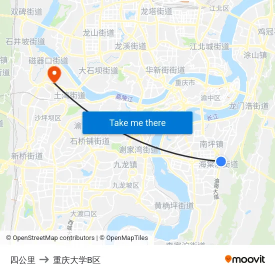 四公里 to 重庆大学B区 map