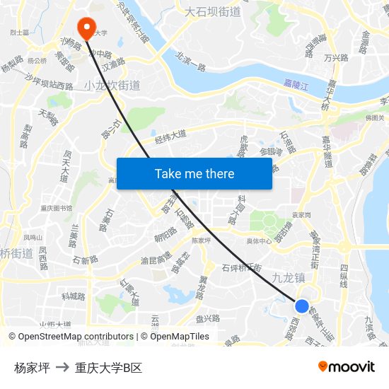 杨家坪 to 重庆大学B区 map