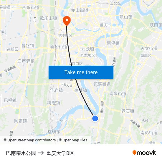 巴南亲水公园 to 重庆大学B区 map