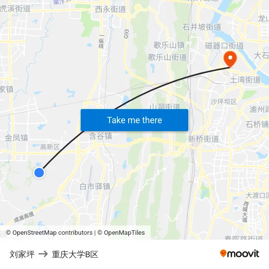 刘家坪 to 重庆大学B区 map