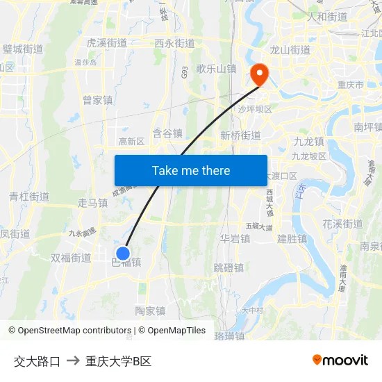 交大路口 to 重庆大学B区 map