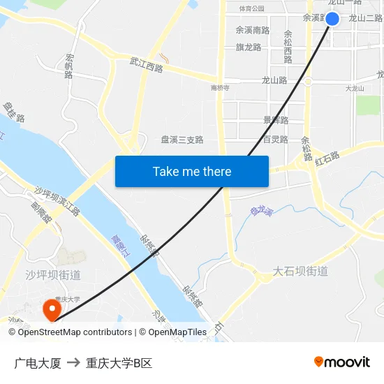 广电大厦 to 重庆大学B区 map
