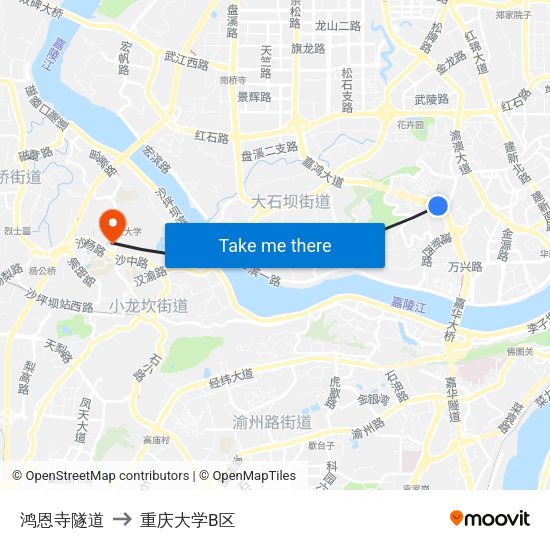 鸿恩寺隧道 to 重庆大学B区 map