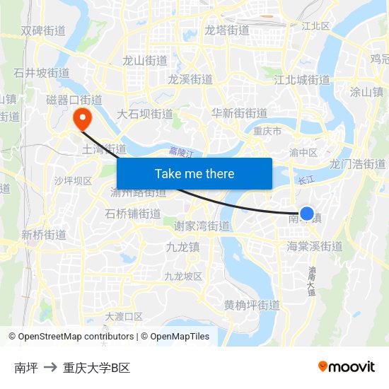 南坪 to 重庆大学B区 map