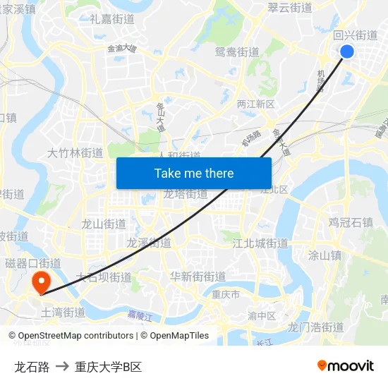 龙石路 to 重庆大学B区 map