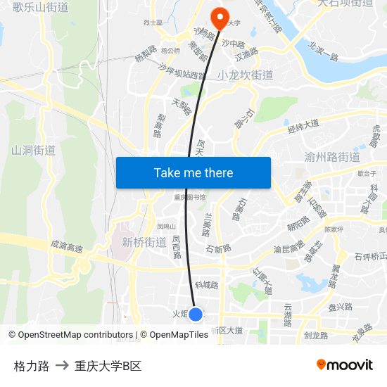 格力路 to 重庆大学B区 map
