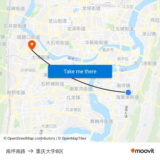 南坪南路 to 重庆大学B区 map