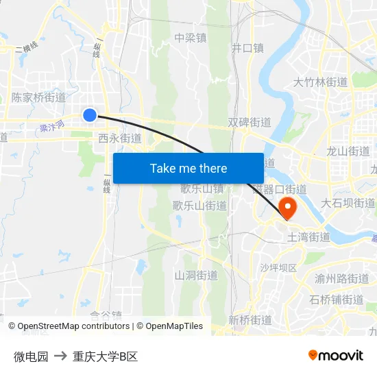 微电园 to 重庆大学B区 map