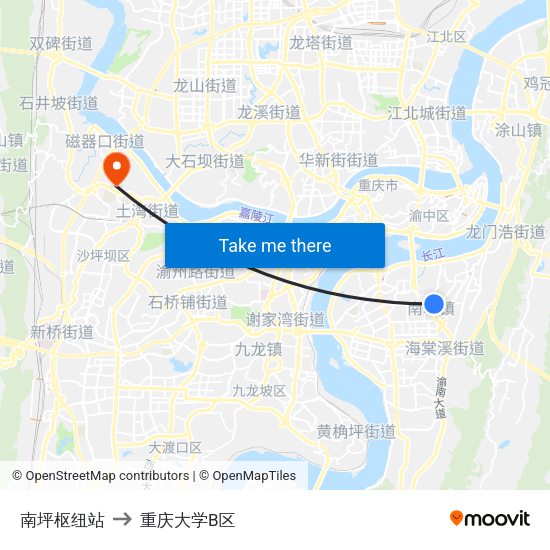 南坪枢纽站 to 重庆大学B区 map