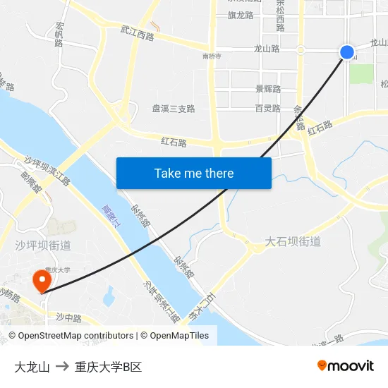 大龙山 to 重庆大学B区 map