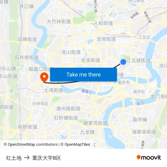 红土地 to 重庆大学B区 map