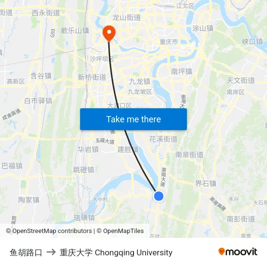鱼胡路口 to 重庆大学 Chongqing University map