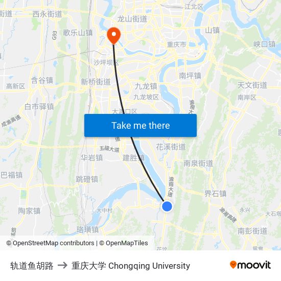 轨道鱼胡路 to 重庆大学 Chongqing University map