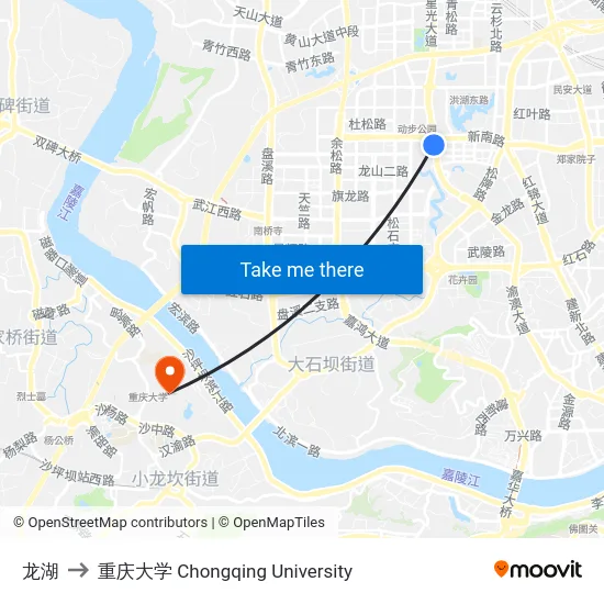 龙湖 to 重庆大学 Chongqing University map