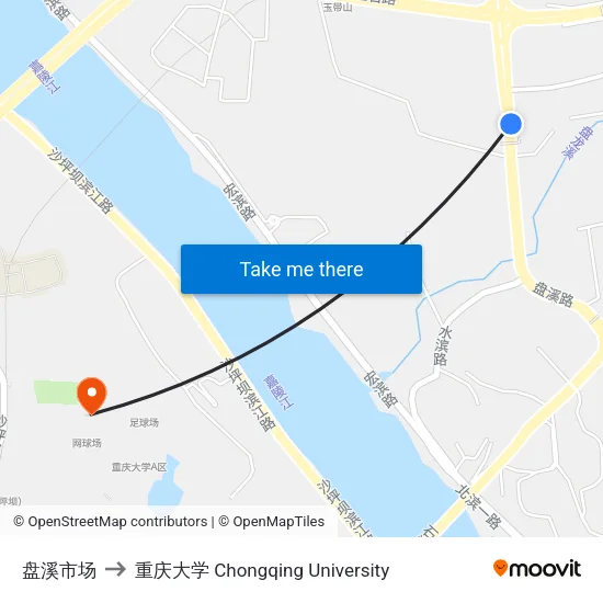 盘溪市场 to 重庆大学 Chongqing University map