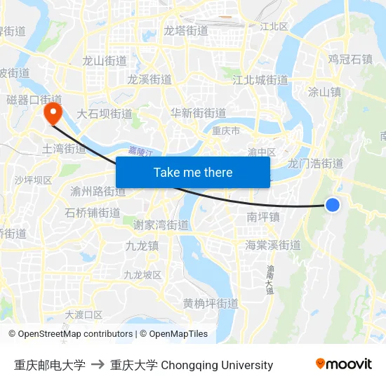 重庆邮电大学 to 重庆大学 Chongqing University map