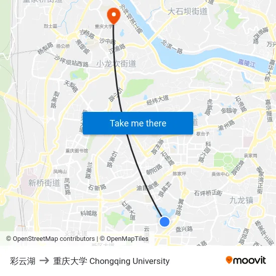 彩云湖 to 重庆大学 Chongqing University map