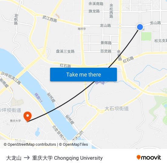 大龙山 to 重庆大学 Chongqing University map