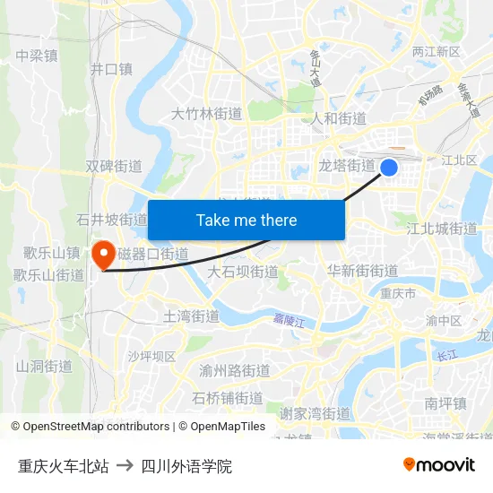 重庆火车北站 to 四川外语学院 map