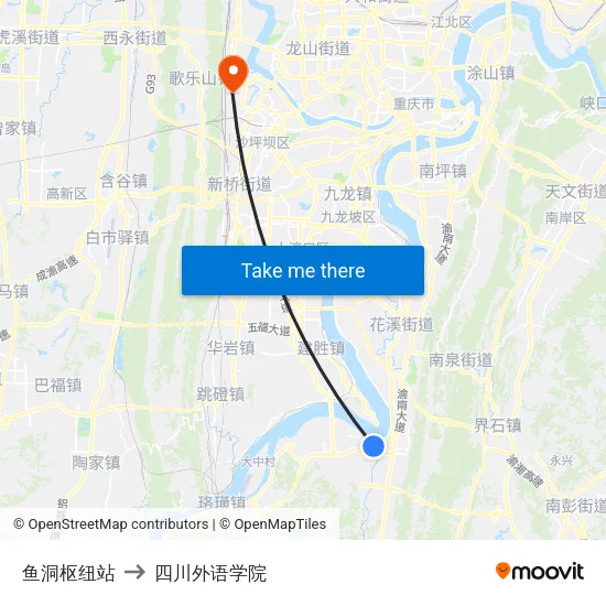 鱼洞枢纽站 to 四川外语学院 map