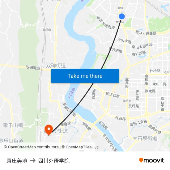 康庄美地 to 四川外语学院 map
