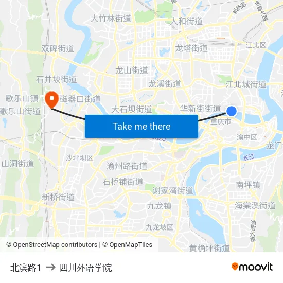 北滨路1 to 四川外语学院 map