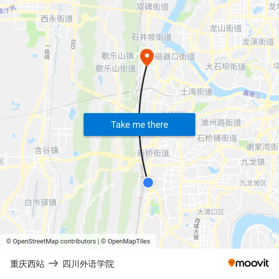 重庆西站 to 四川外语学院 map